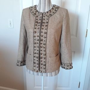 Boston Proper Linen Blend blazer beige tweed with beading size 6